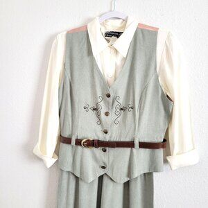 Vintage Hampton Dress Co Dress & Vest Petite Beige Cream Studded Size 8